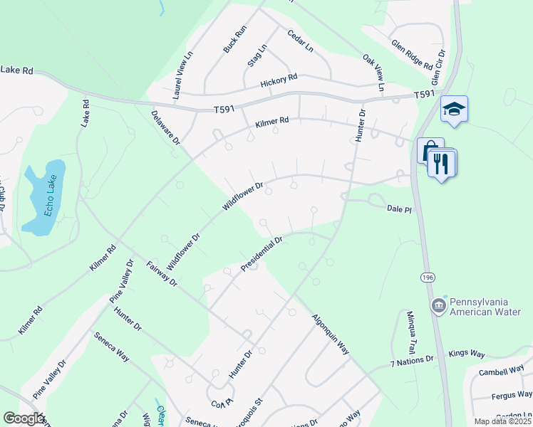 map of restaurants, bars, coffee shops, grocery stores, and more near 618 Washington Place in Tobyhanna