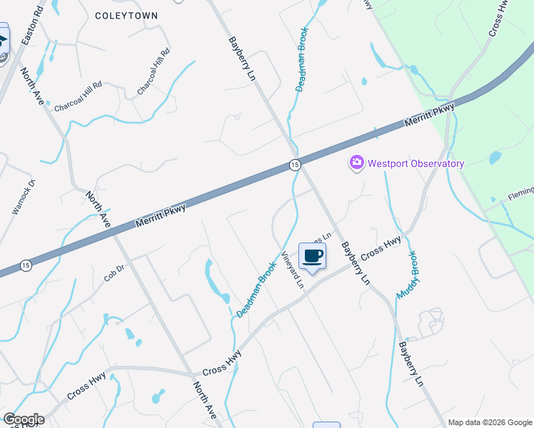 map of restaurants, bars, coffee shops, grocery stores, and more near 22 Half Mile Common in Westport