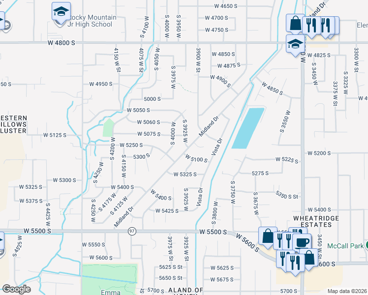 map of restaurants, bars, coffee shops, grocery stores, and more near 5099 South 3925 West in Roy