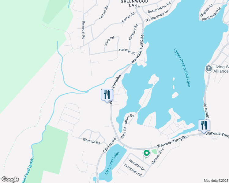 map of restaurants, bars, coffee shops, grocery stores, and more near 7 Marlboro Road in West Milford