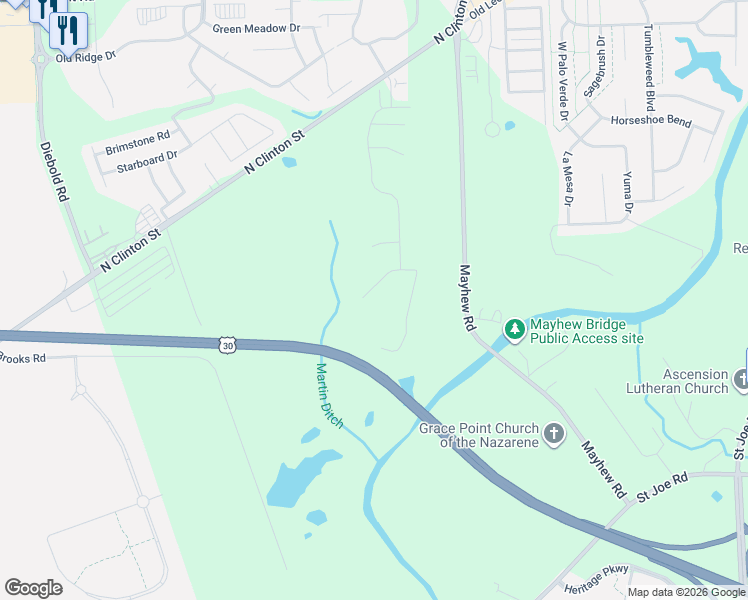 map of restaurants, bars, coffee shops, grocery stores, and more near Lincoln Highway in Fort Wayne