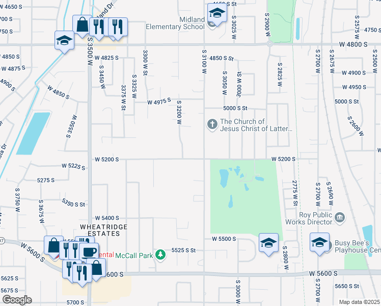 map of restaurants, bars, coffee shops, grocery stores, and more near 3154 West 5200 South in Roy