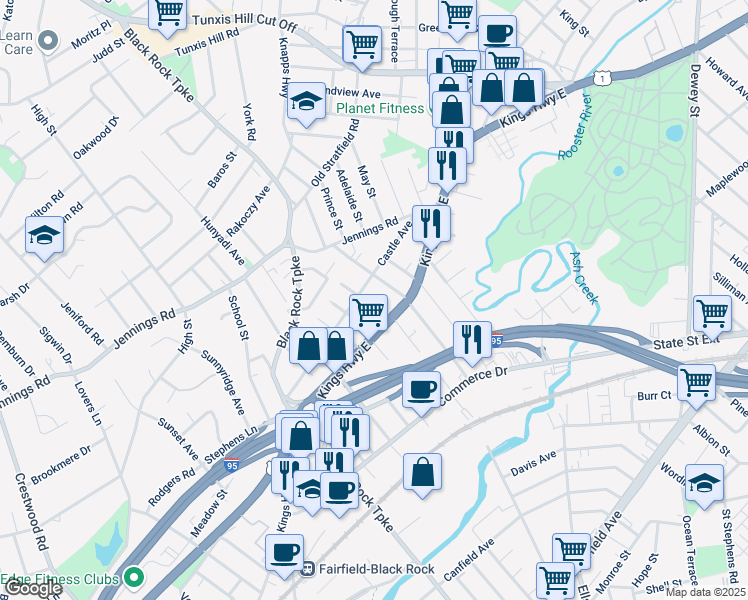 map of restaurants, bars, coffee shops, grocery stores, and more near 282 Halley Avenue in Fairfield