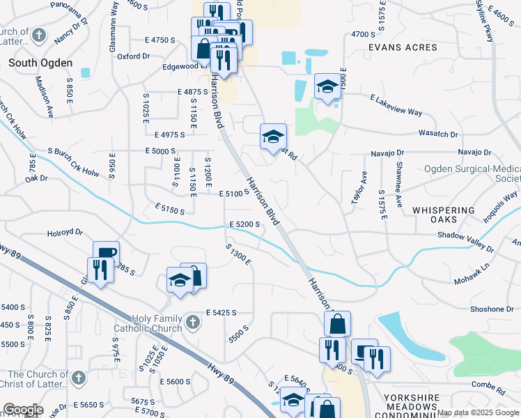 map of restaurants, bars, coffee shops, grocery stores, and more near 1370 East 5150 South in Ogden