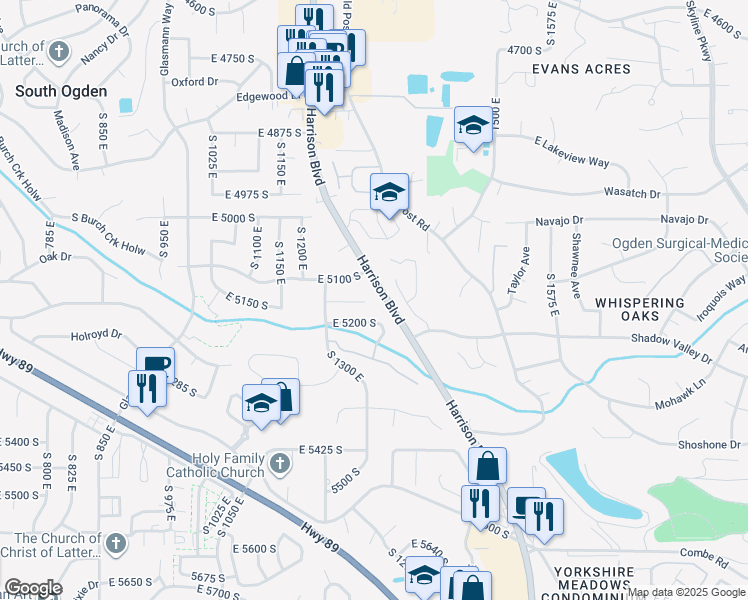 map of restaurants, bars, coffee shops, grocery stores, and more near 1370 East 5150 South in Ogden