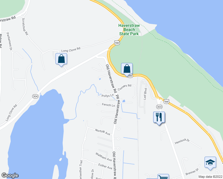 map of restaurants, bars, coffee shops, grocery stores, and more near 281 Old Haverstraw Road in Congers
