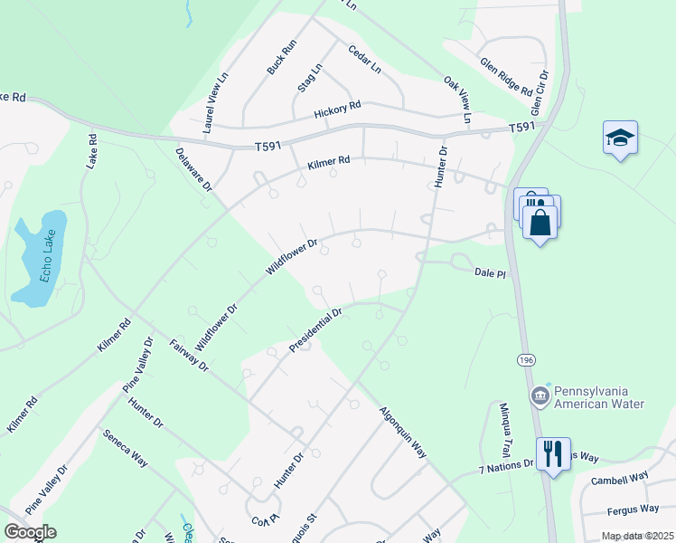 map of restaurants, bars, coffee shops, grocery stores, and more near 417 Roosevelt Lane in Tobyhanna