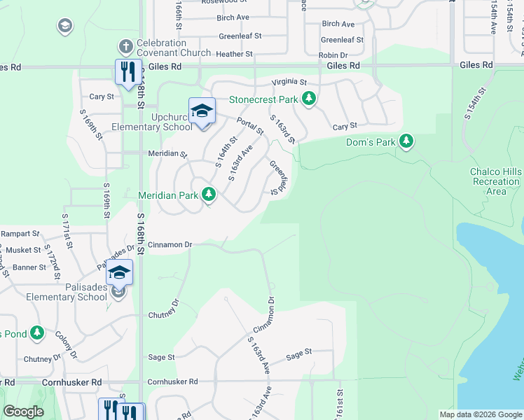 map of restaurants, bars, coffee shops, grocery stores, and more near 16263 Loop Street in Omaha
