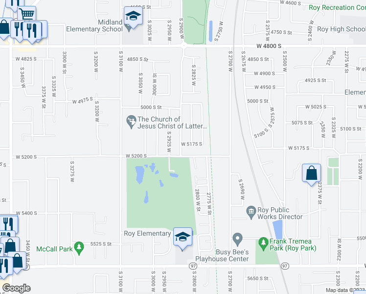 map of restaurants, bars, coffee shops, grocery stores, and more near 5180 South 2875 West in Roy