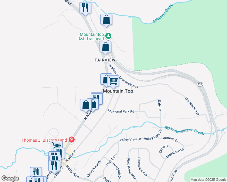 map of restaurants, bars, coffee shops, grocery stores, and more near 150 North Main Street in Mountain Top