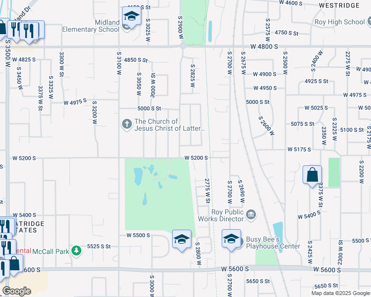 map of restaurants, bars, coffee shops, grocery stores, and more near 2863 West 5175 South in Roy