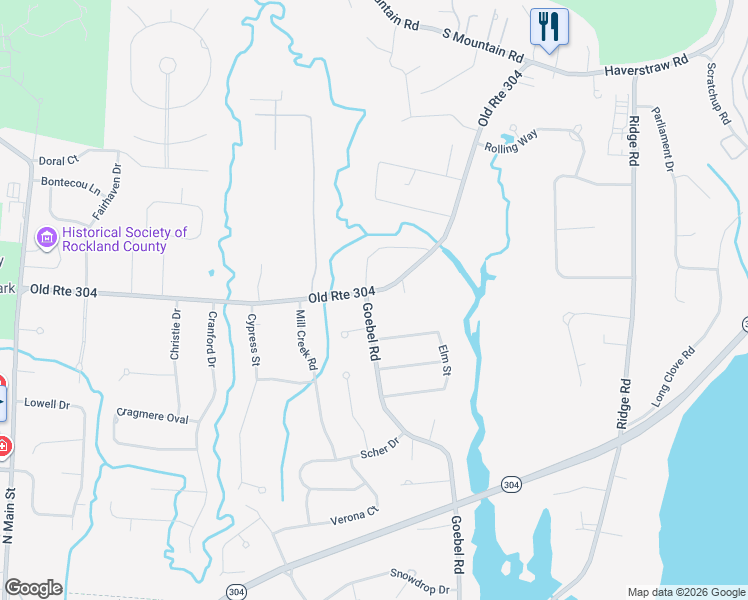 map of restaurants, bars, coffee shops, grocery stores, and more near 4 Goebel Road in New City