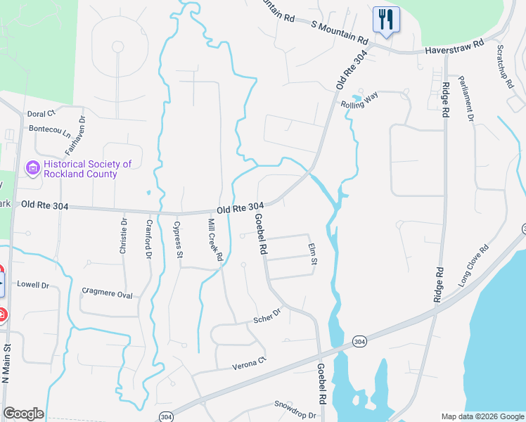 map of restaurants, bars, coffee shops, grocery stores, and more near 4 Goebel Road in New City