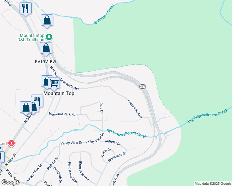 map of restaurants, bars, coffee shops, grocery stores, and more near Gracedale Avenue in Mountain Top