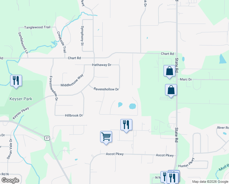 map of restaurants, bars, coffee shops, grocery stores, and more near 3088 Creek View Drive in Cuyahoga Falls