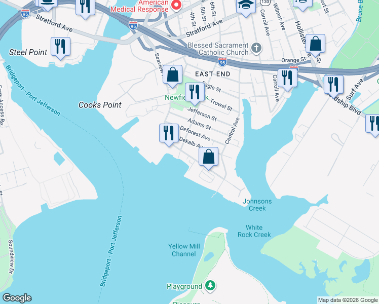 map of restaurants, bars, coffee shops, grocery stores, and more near 373 Seaview Avenue in Bridgeport