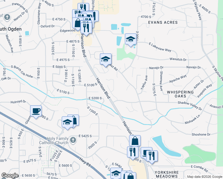 map of restaurants, bars, coffee shops, grocery stores, and more near in Ogden