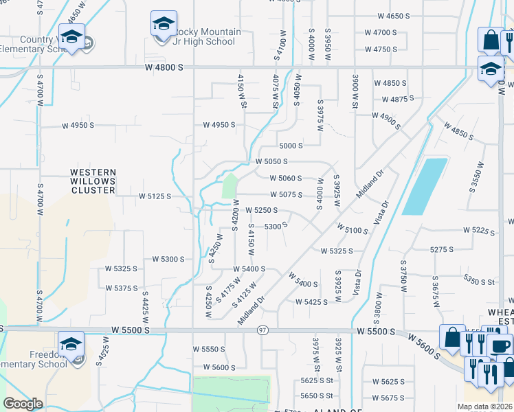 map of restaurants, bars, coffee shops, grocery stores, and more near 4146 West 5300 South in Roy