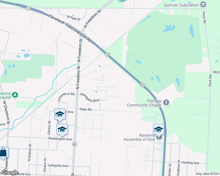 map of restaurants, bars, coffee shops, grocery stores, and more near 778 Northgate Drive in Ravenna