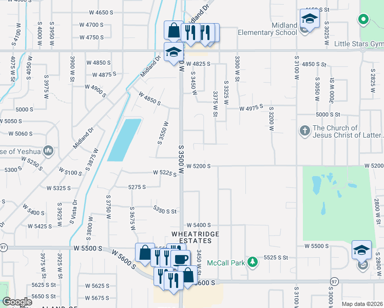 map of restaurants, bars, coffee shops, grocery stores, and more near 5133 3450 West Street in Roy