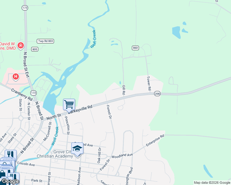 map of restaurants, bars, coffee shops, grocery stores, and more near 603 Barkeyville Road in Grove City