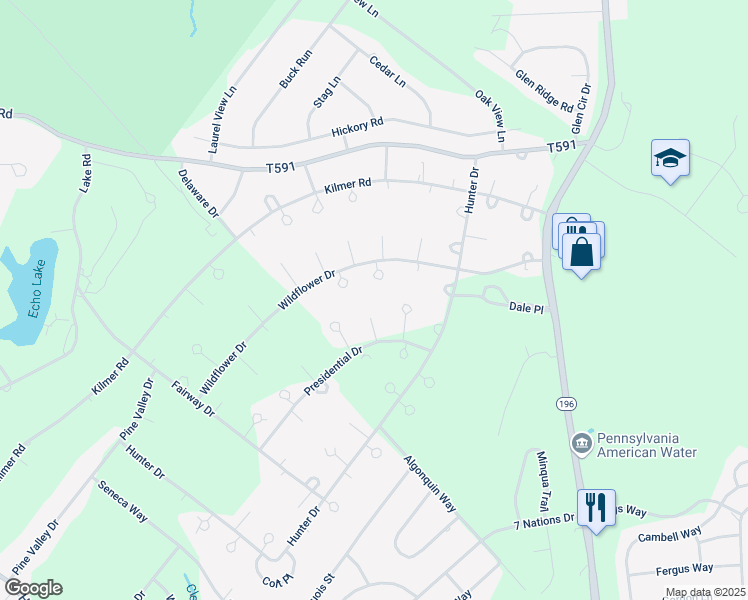 map of restaurants, bars, coffee shops, grocery stores, and more near 416 Roosevelt Lane in Tobyhanna