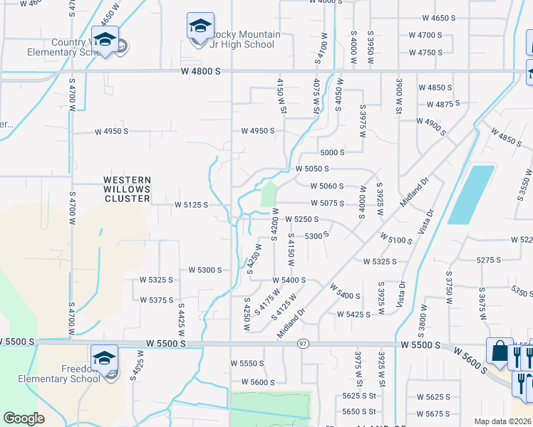 map of restaurants, bars, coffee shops, grocery stores, and more near 4216 West 5250 South in Roy