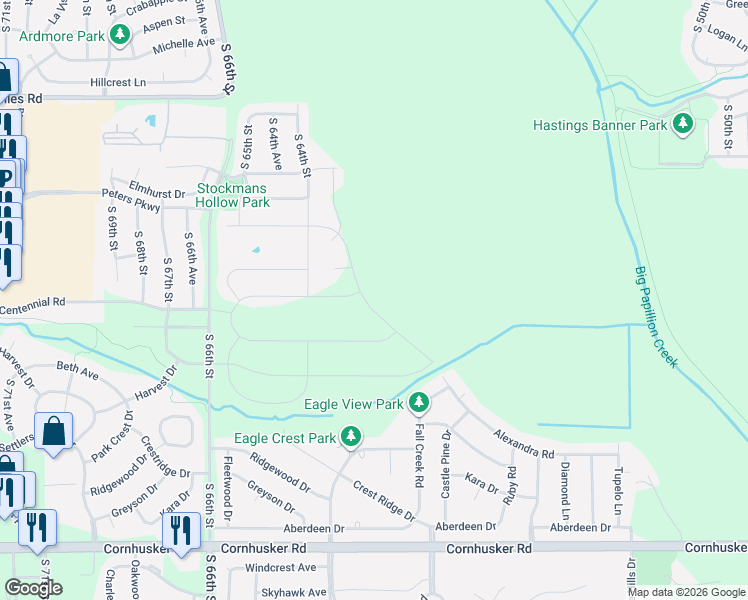 map of restaurants, bars, coffee shops, grocery stores, and more near 9007 Alexandra Road in Omaha