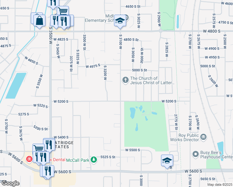 map of restaurants, bars, coffee shops, grocery stores, and more near 3154 West 5200 South in Roy