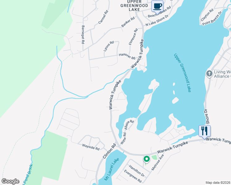 map of restaurants, bars, coffee shops, grocery stores, and more near 7 Marlboro Road in West Milford