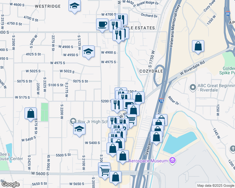 map of restaurants, bars, coffee shops, grocery stores, and more near 5150 South 1900 West in Roy