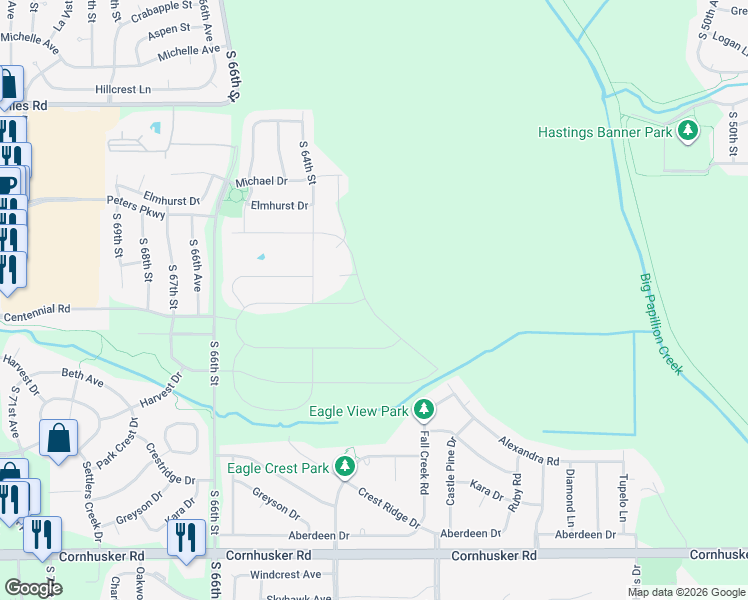 map of restaurants, bars, coffee shops, grocery stores, and more near 8913 Alexandra Road in Omaha