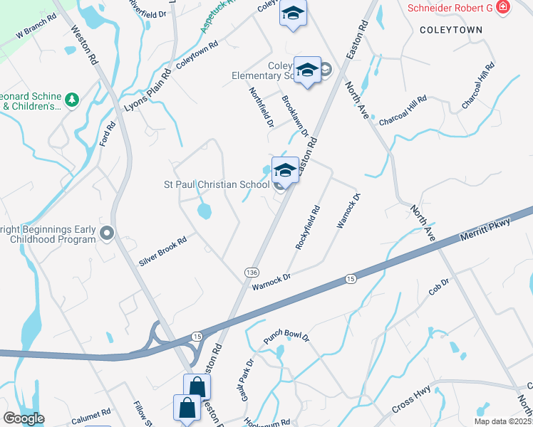 map of restaurants, bars, coffee shops, grocery stores, and more near 37 Easton Road in Westport