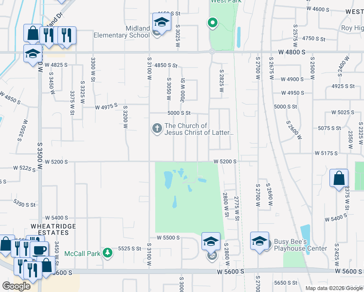 map of restaurants, bars, coffee shops, grocery stores, and more near 5141 S 2975 W in Roy