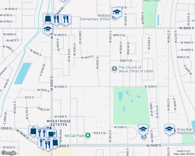 map of restaurants, bars, coffee shops, grocery stores, and more near 5155 South 3200 West in Roy