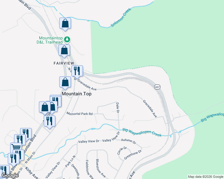map of restaurants, bars, coffee shops, grocery stores, and more near 30-94 Gracedale Ave in Mountain Top