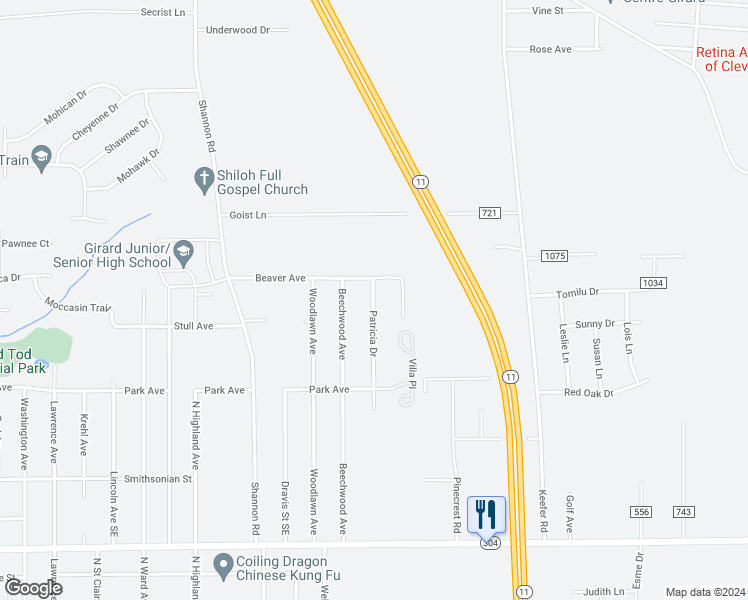 map of restaurants, bars, coffee shops, grocery stores, and more near 1181 Beechwood Avenue in Girard