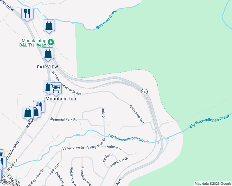 map of restaurants, bars, coffee shops, grocery stores, and more near 94 Gracedale Avenue in Mountain Top