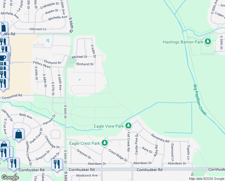 map of restaurants, bars, coffee shops, grocery stores, and more near 8913 Alexandra Road in Omaha