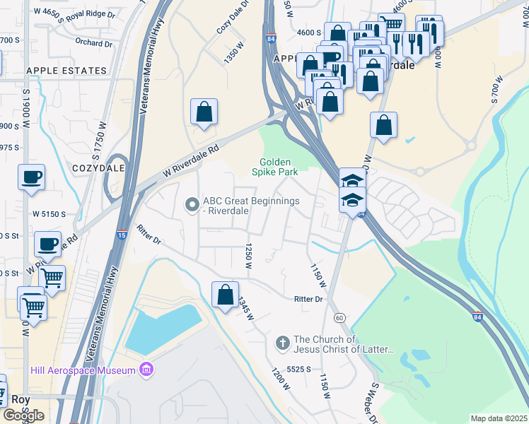 map of restaurants, bars, coffee shops, grocery stores, and more near 5135 1225 West in Ogden