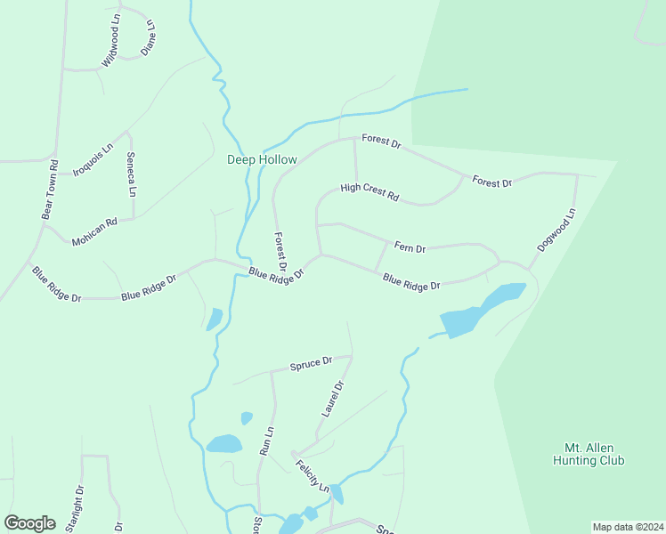 map of restaurants, bars, coffee shops, grocery stores, and more near 282 Blue Ridge Drive in Monroe County