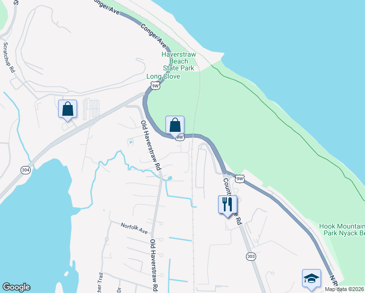map of restaurants, bars, coffee shops, grocery stores, and more near 28 Corners Road in Congers