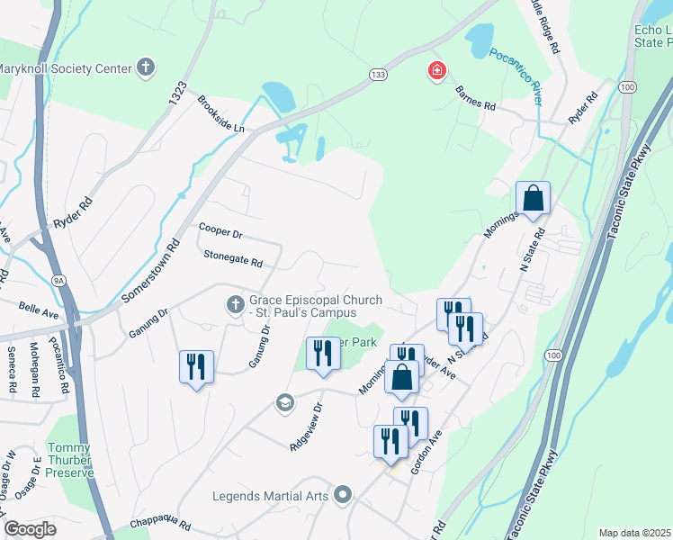 map of restaurants, bars, coffee shops, grocery stores, and more near 37 Stonegate Road in Ossining