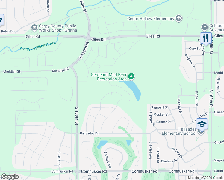 map of restaurants, bars, coffee shops, grocery stores, and more near 8825 South 180th Street in Omaha