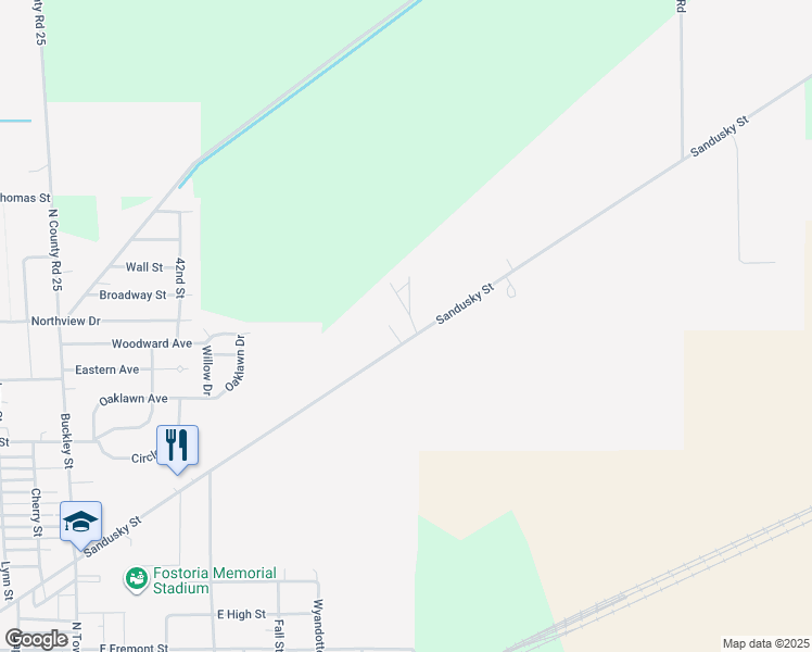 map of restaurants, bars, coffee shops, grocery stores, and more near 917 East Park Road in Fostoria