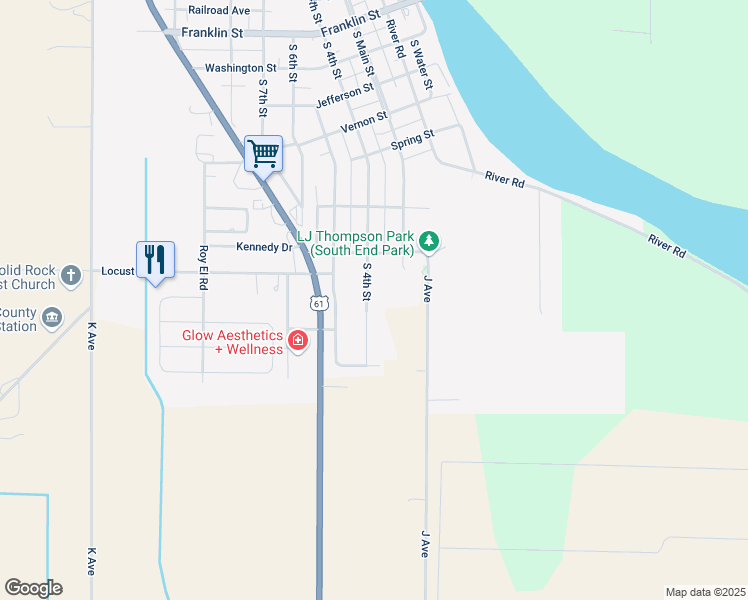 map of restaurants, bars, coffee shops, grocery stores, and more near 940 South 4th Street in Wapello