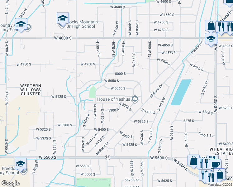 map of restaurants, bars, coffee shops, grocery stores, and more near 4096 West 5075 South in Roy