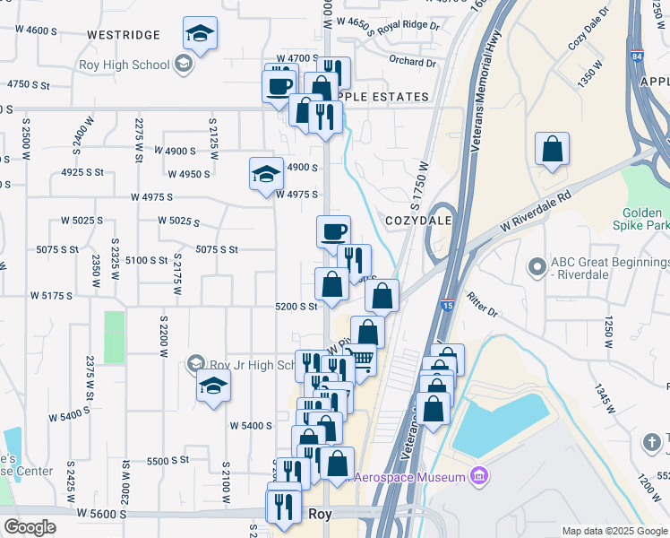 map of restaurants, bars, coffee shops, grocery stores, and more near 5150 South 1900 West in Roy
