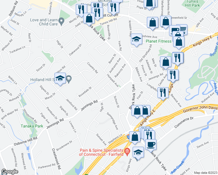 map of restaurants, bars, coffee shops, grocery stores, and more near 49 Renchy Street in Fairfield