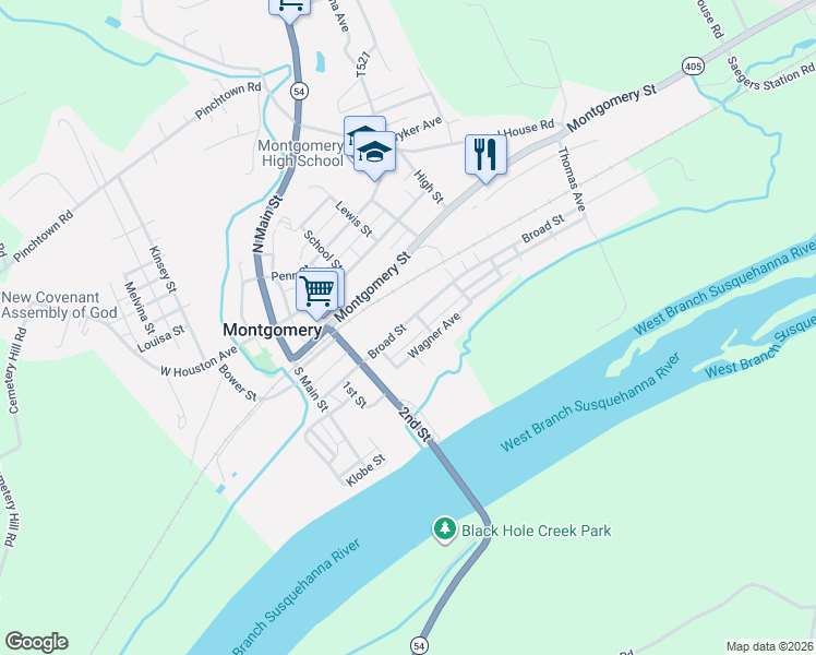 map of restaurants, bars, coffee shops, grocery stores, and more near 68 Broad Street in Montgomery